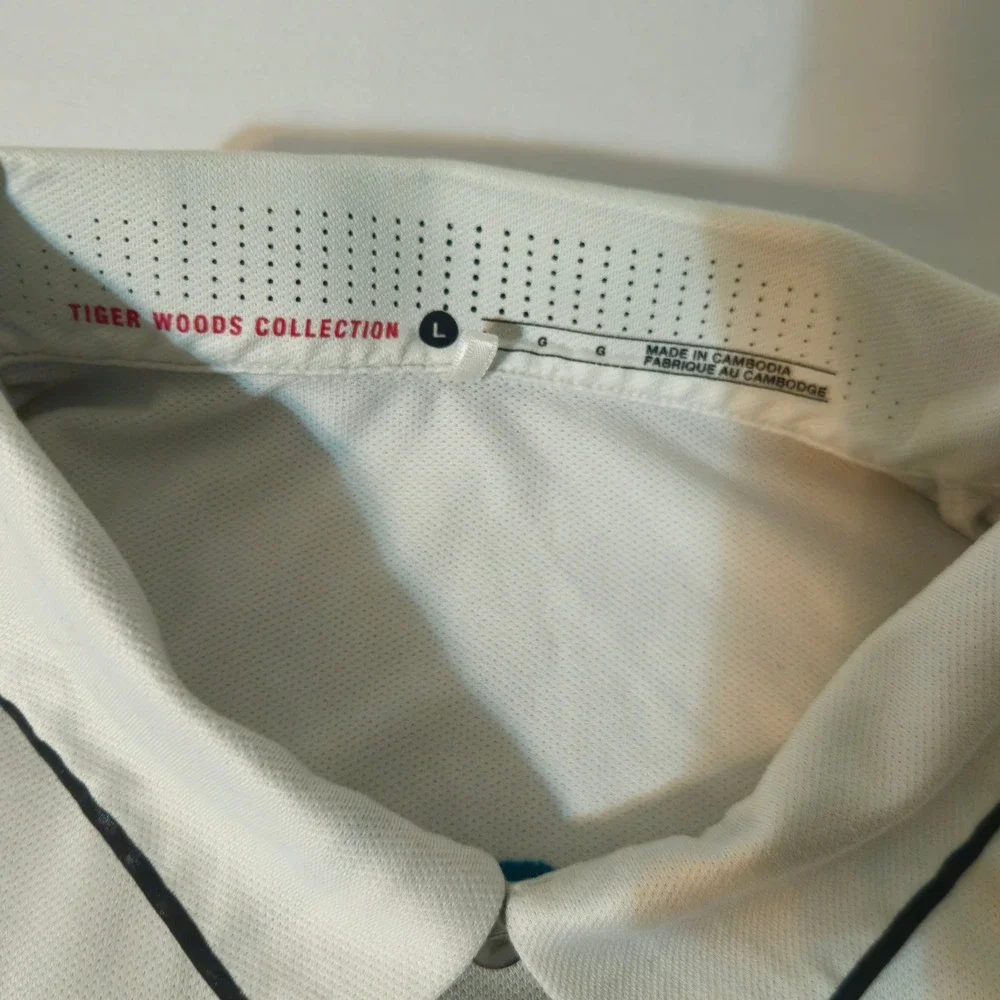 Nike Golf Polo Mens Large White Grey Tiger Woods Collection Dri-FIT Colorblock L